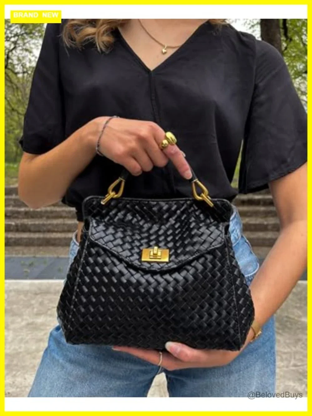 Vegan Leather Top-Handle Satchel Handbag with Adjustable Strap